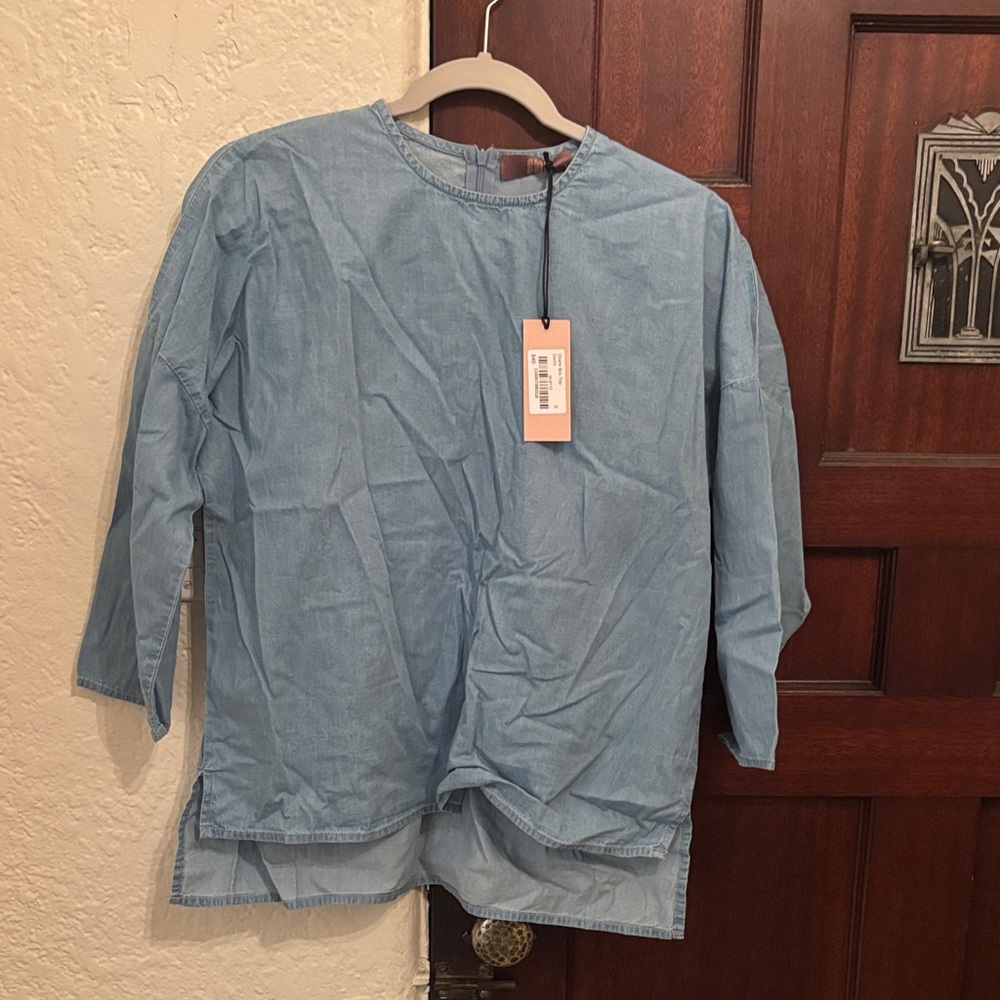 Light Wash Denim Tunic Top - Blue